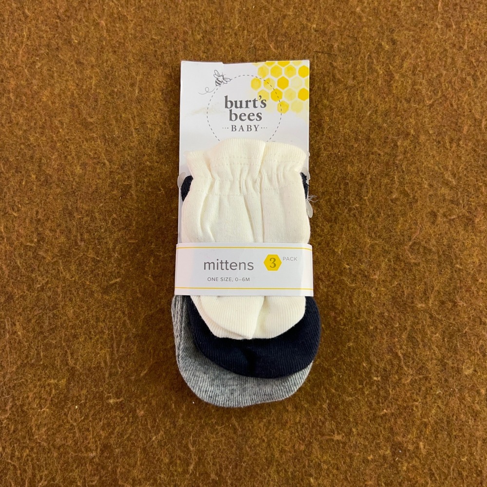 Burt's Bees Baby 0-6M Multi Organic Cotton Scratch Mittens 3 Pack NWT
